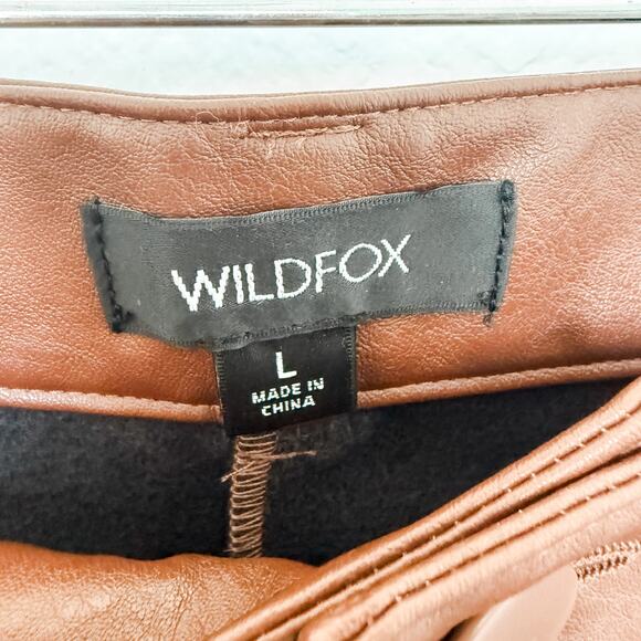 NWOT Wildfox Princess Seams Faux Leather High Waist Split Hem Pants Brown Large - Picture 6 of 8